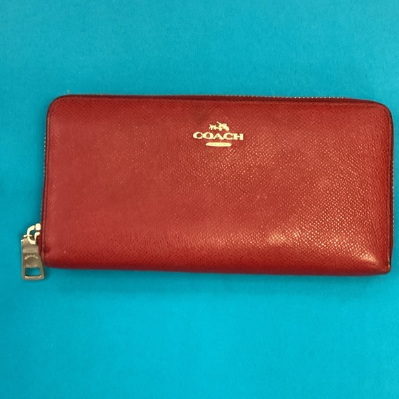 Coach Cherry Red Leather Zip Wallet - Picture 1 of 14